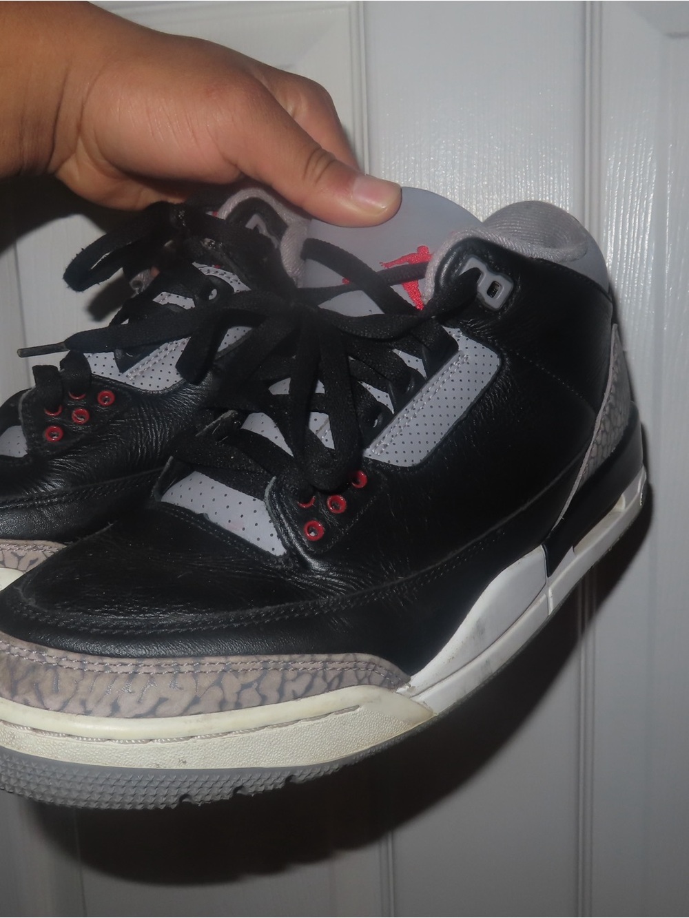 Jordan Men’s Black and Gray Retro Sneakers with Red Accents